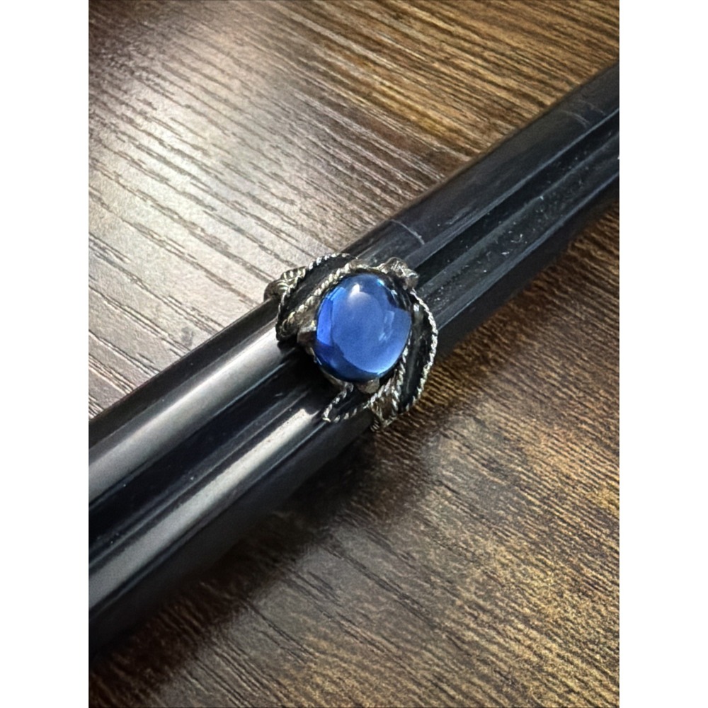 VTG Park Lane Ring, Silver Tone, Blue Cabochon, Size 9 Signed